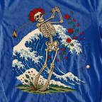 Rose Skeleton Great Wave Long Sleeve Tee, print close-up on Royal
