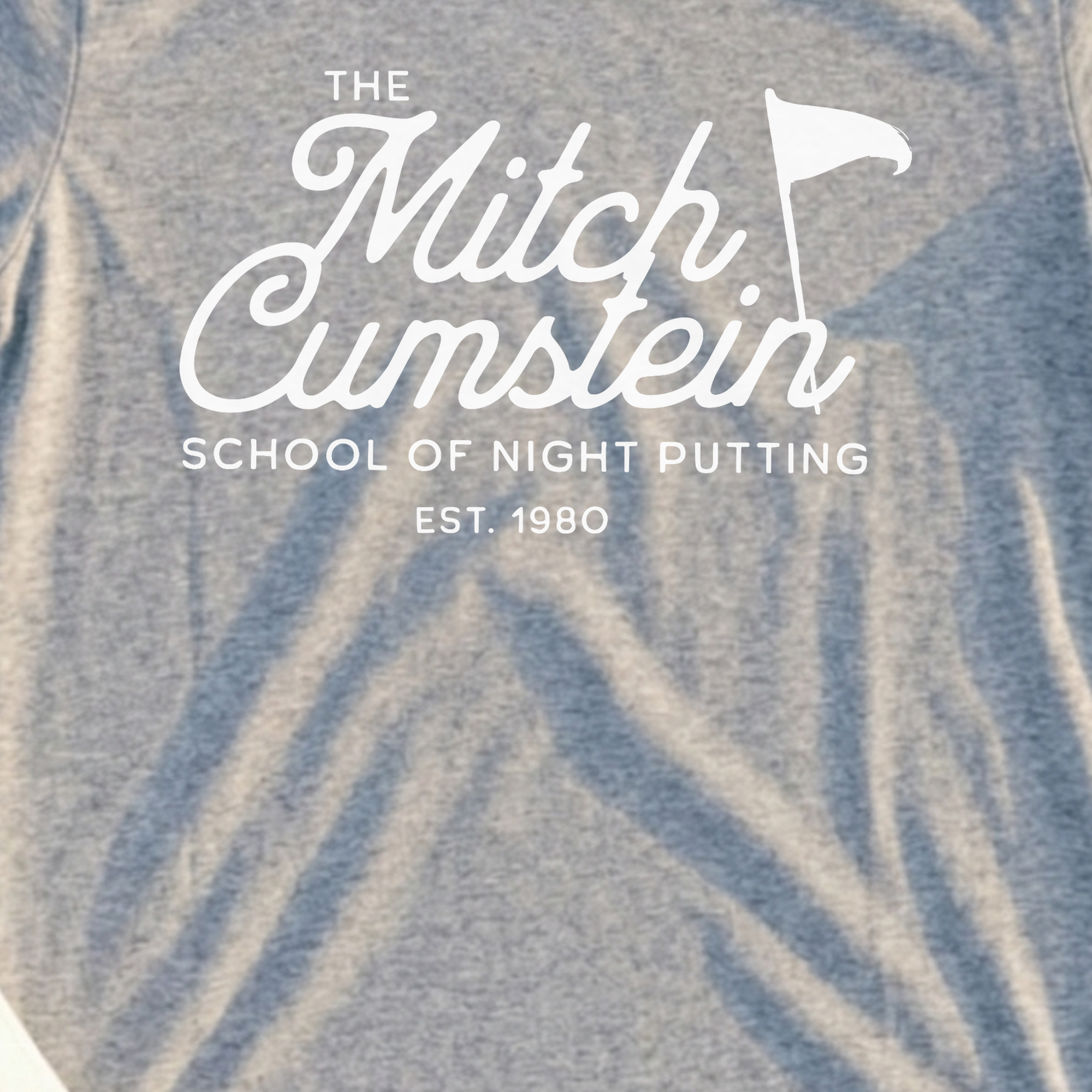 Mitch Cumstein School Of Night Putting Tee, print close-up on Sport Grey