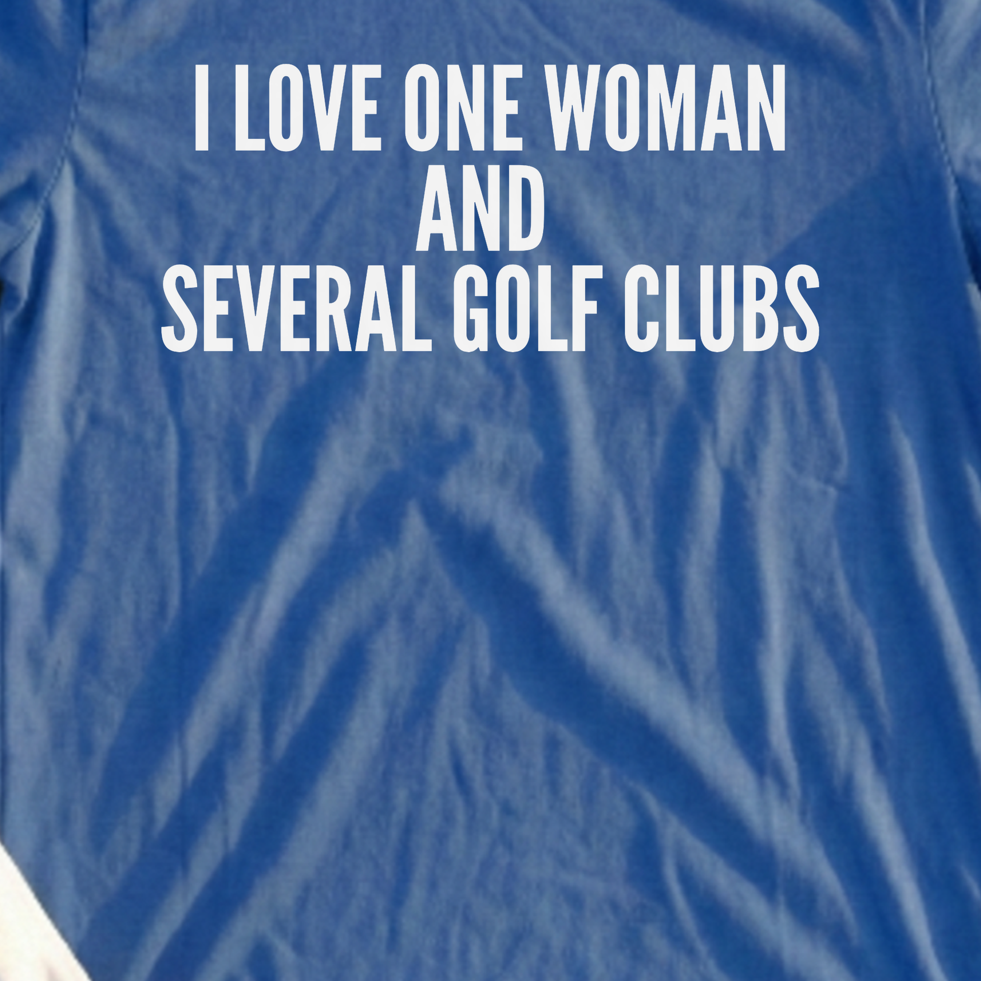 I Love One Woman Tee, print close-up on Royal