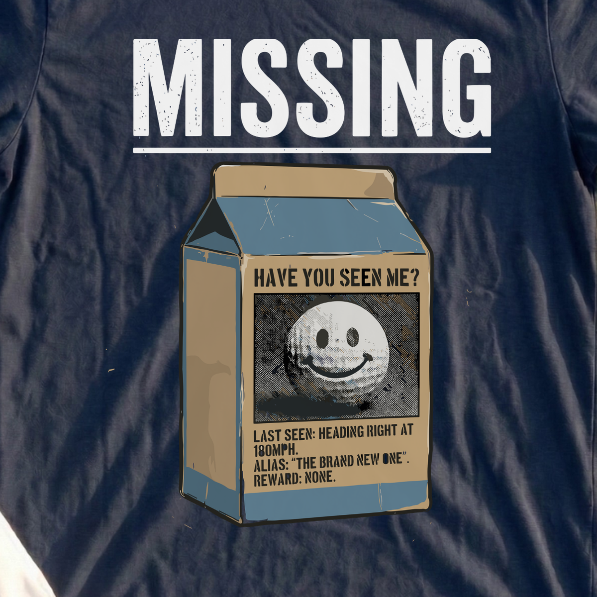 Missing Golf Ball Tee, print close-up on Navy