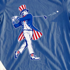 Yankee Doodle Swing, New Pose Axis Tee, print close-up on Royal