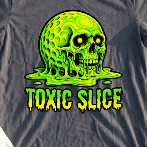 Toxic Slice Tee, print close-up on Dark Heather