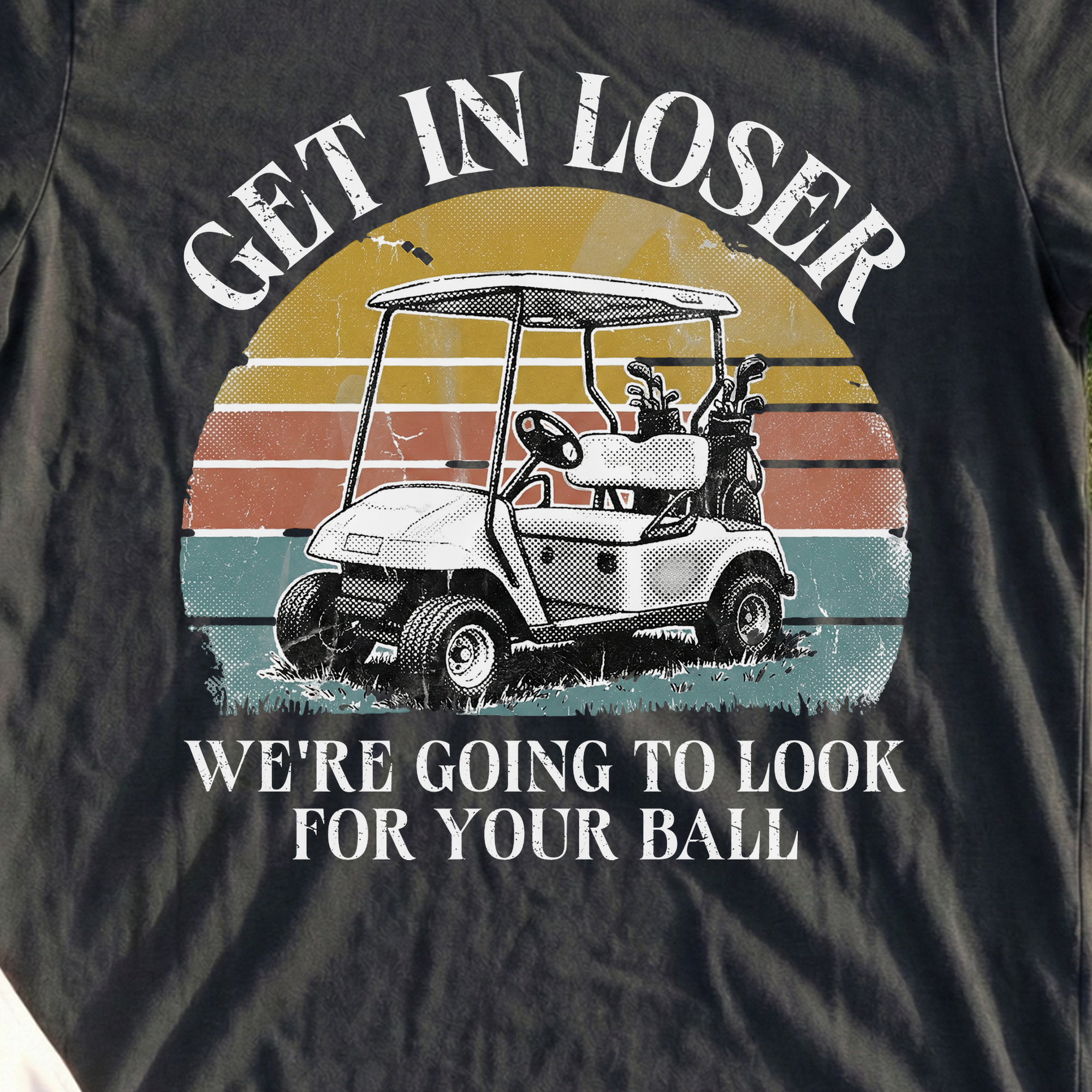 Get In Loser Tee, print close-up on Black