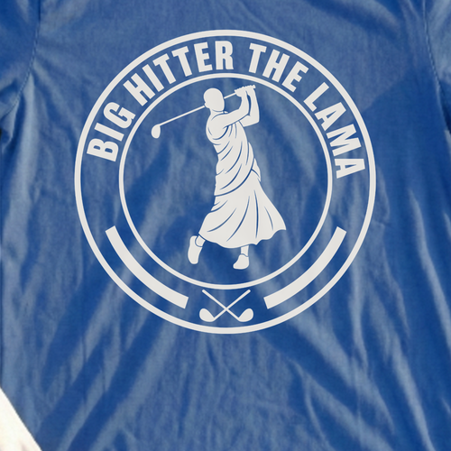 Big Hitter Lama Stamp Tee, print close-up on Royal