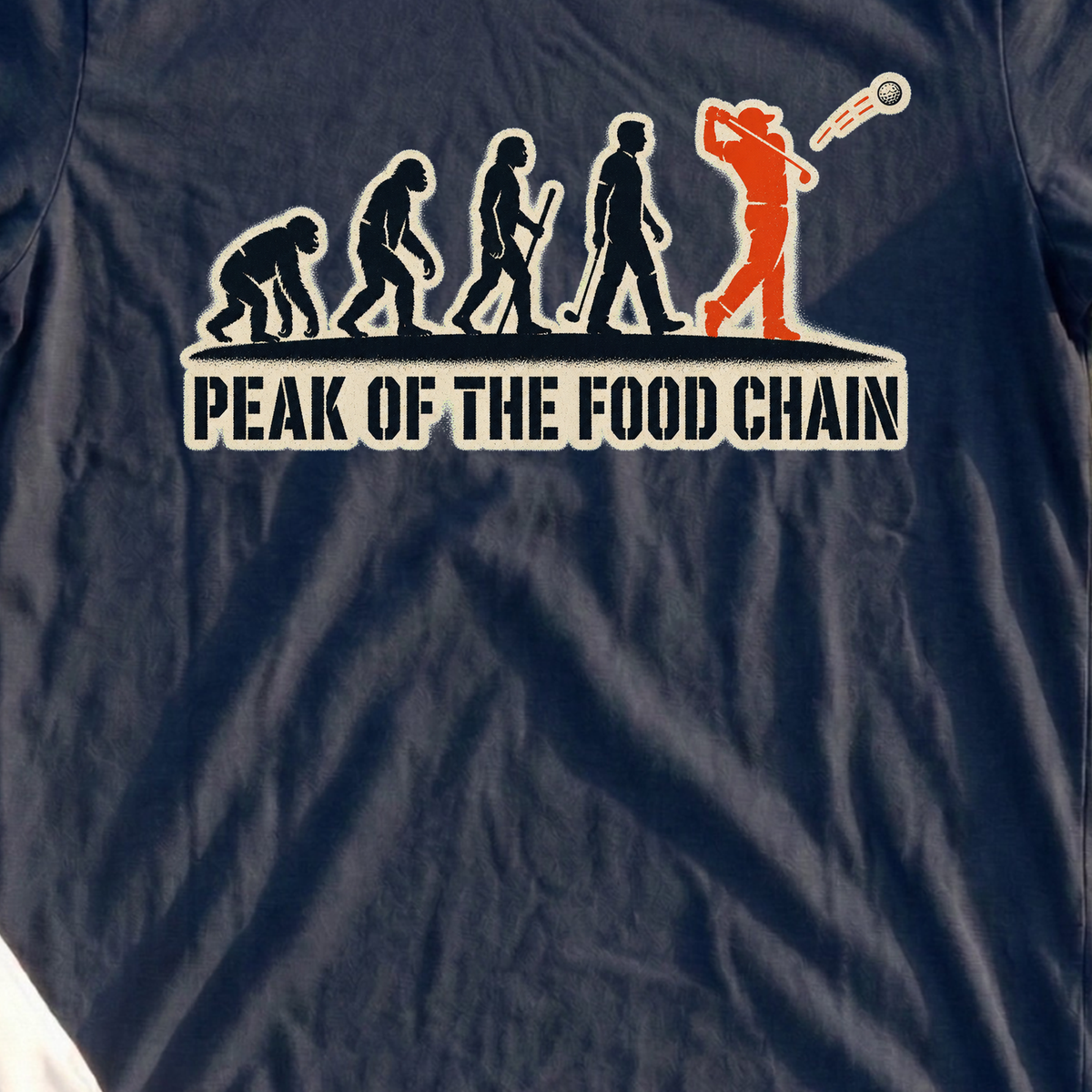 Peak Of The Food Chain Tee, print close-up on Navy