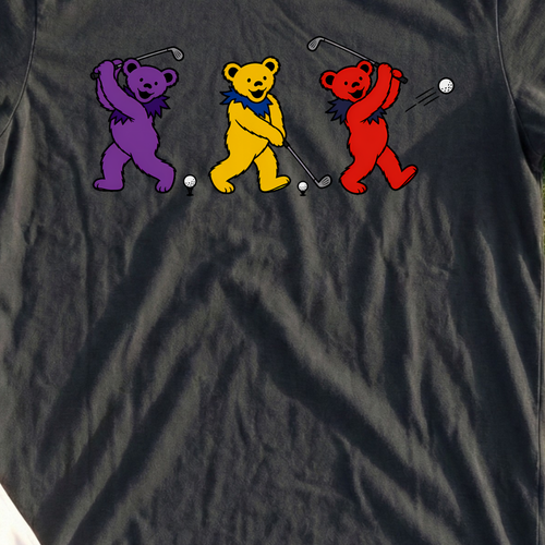 Golf Swing Bears Encore Tee, print close-up on Black