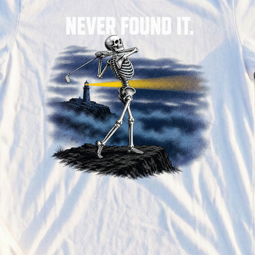 Never Found It Skeleton Tee, print close-up on White