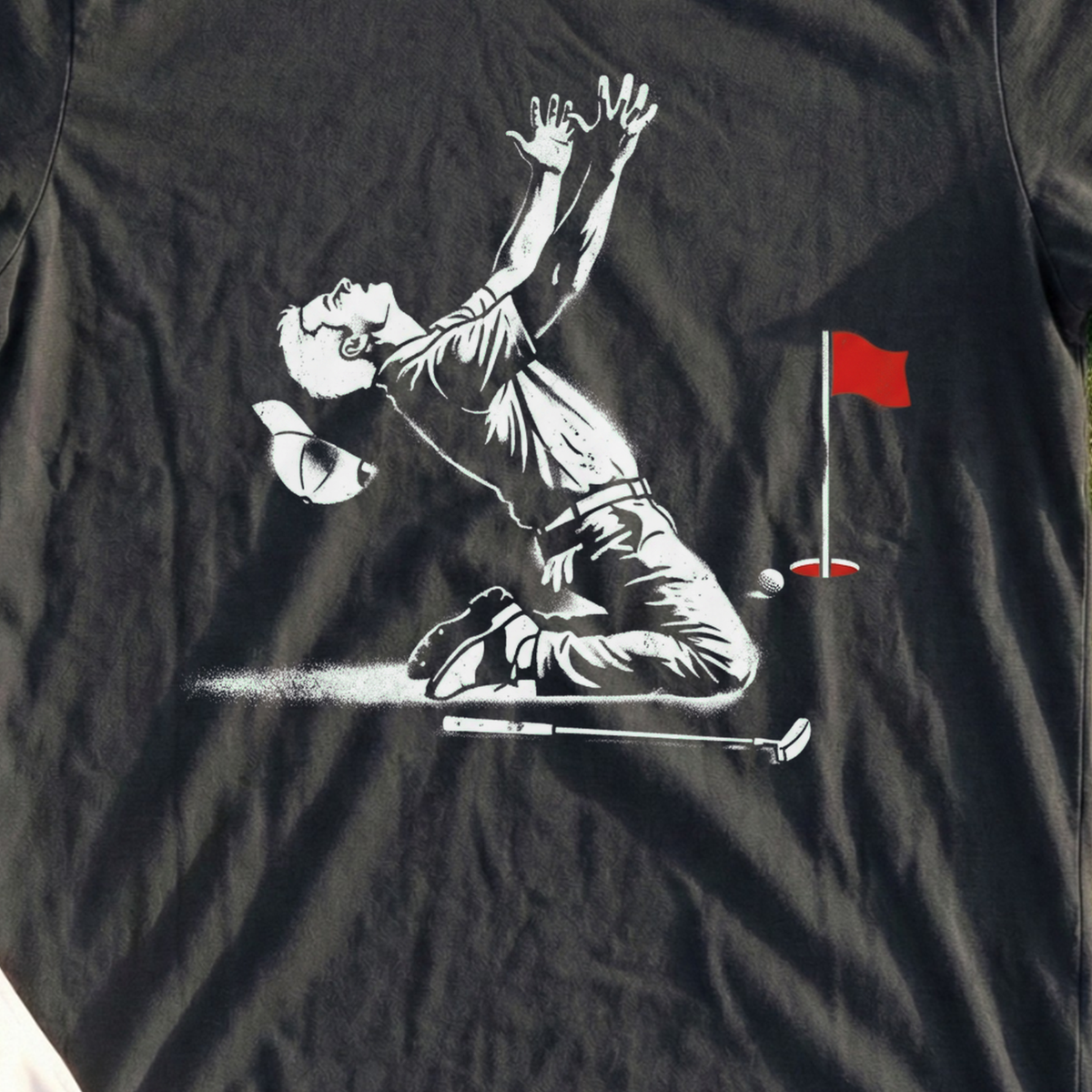 Missed Putt Tee, print close-up on Black