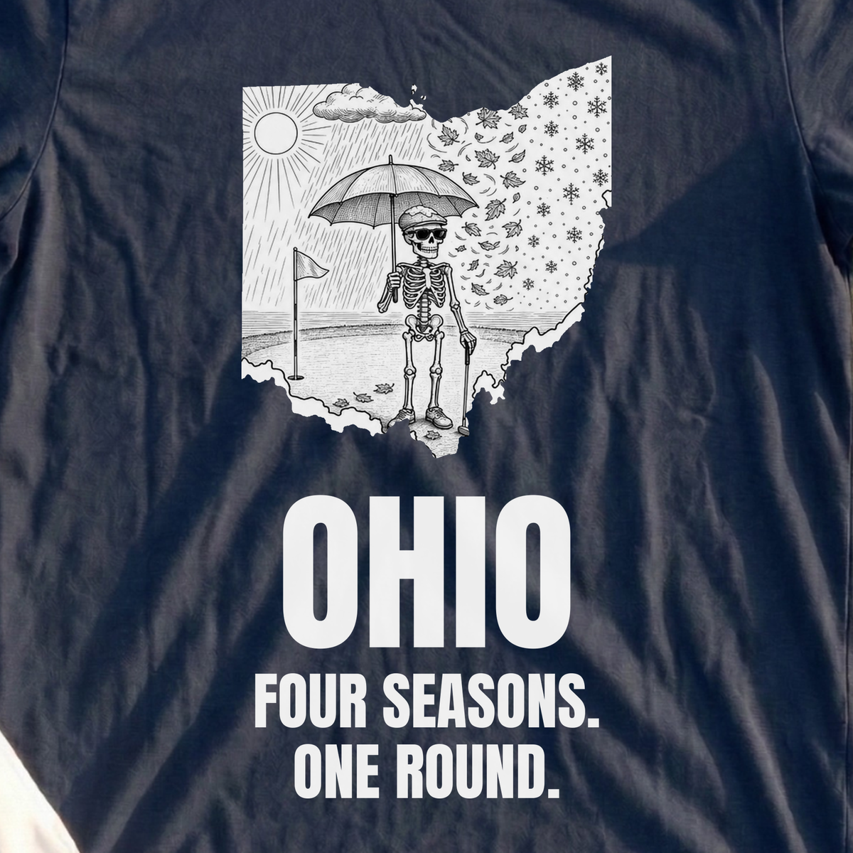 Ohio Four Seasons One Round Tee, print close-up on Navy