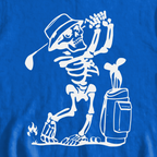 Skeleton Golfing! Sweatshirt, print close-up on Royal