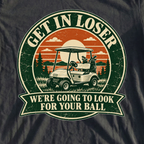 Get In Loser Park Badge Tee, print close-up on Black