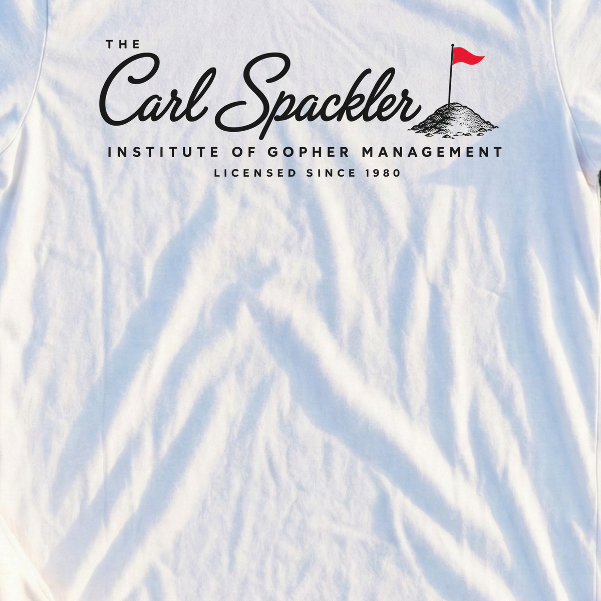 Carl Spackler Institute Of Gopher Management Tee, print close-up on White
