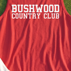 Bushwood Country Club Varsity Tank, print close-up on Red