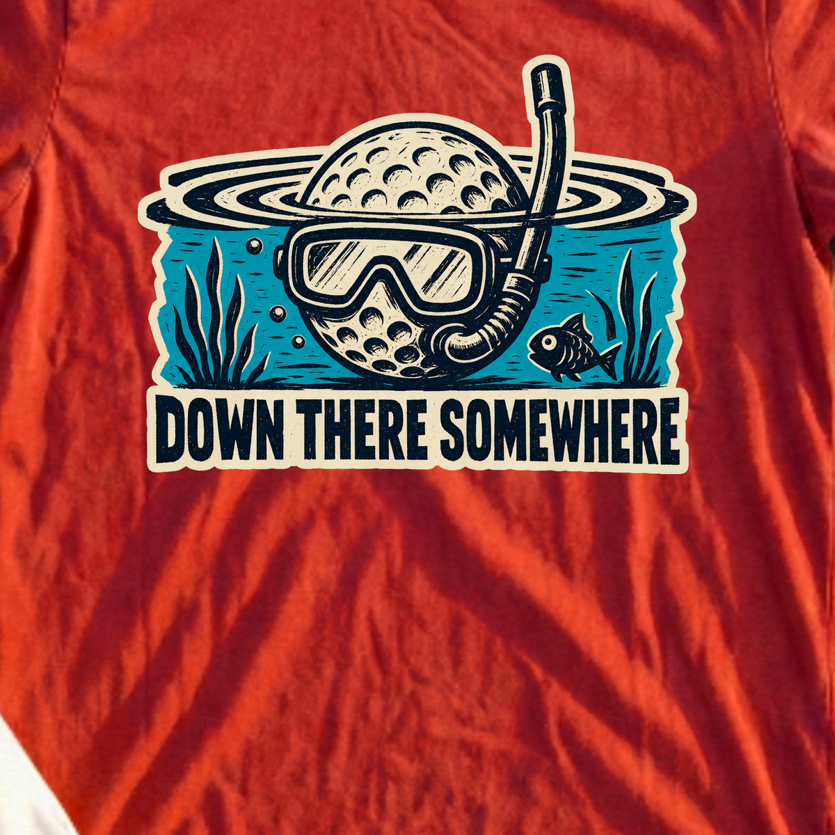 Down There Somewhere Tee, print close-up on Red
