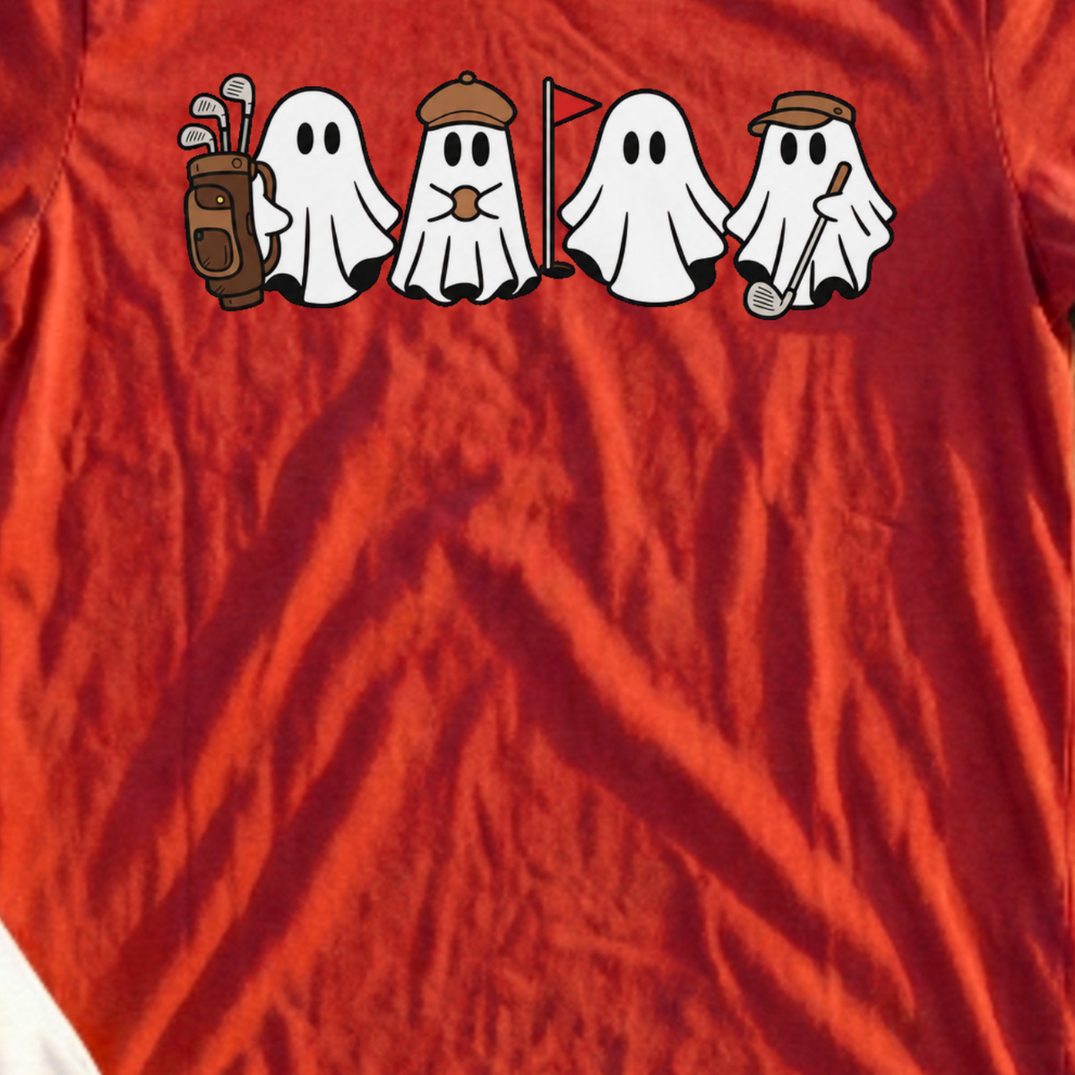 The Ghost Foursome Tee, print close-up on Red