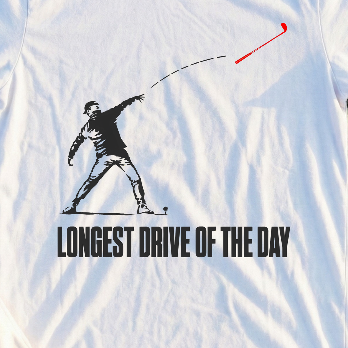 Longest Drive Of The Day Tee, print close-up on White