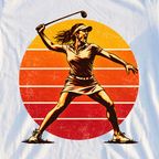 Angry Female Golfer Sunset Tee, print close-up on White