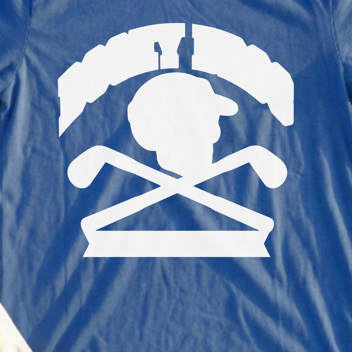Bogey Bros Tee, print close-up on Royal