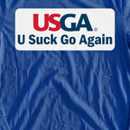 U Suck Go Again Long Sleeve Tee, print close-up on Royal