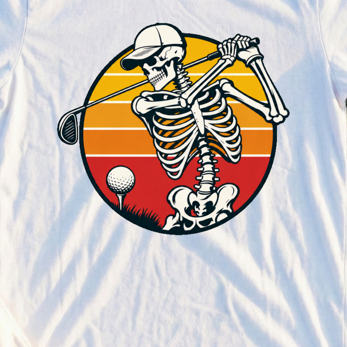 Dusk Skeleton Swing Tee, print close-up on White