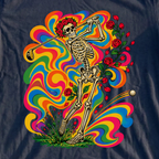 Rose Skeleton Tie Dye Tee, print close-up on Navy