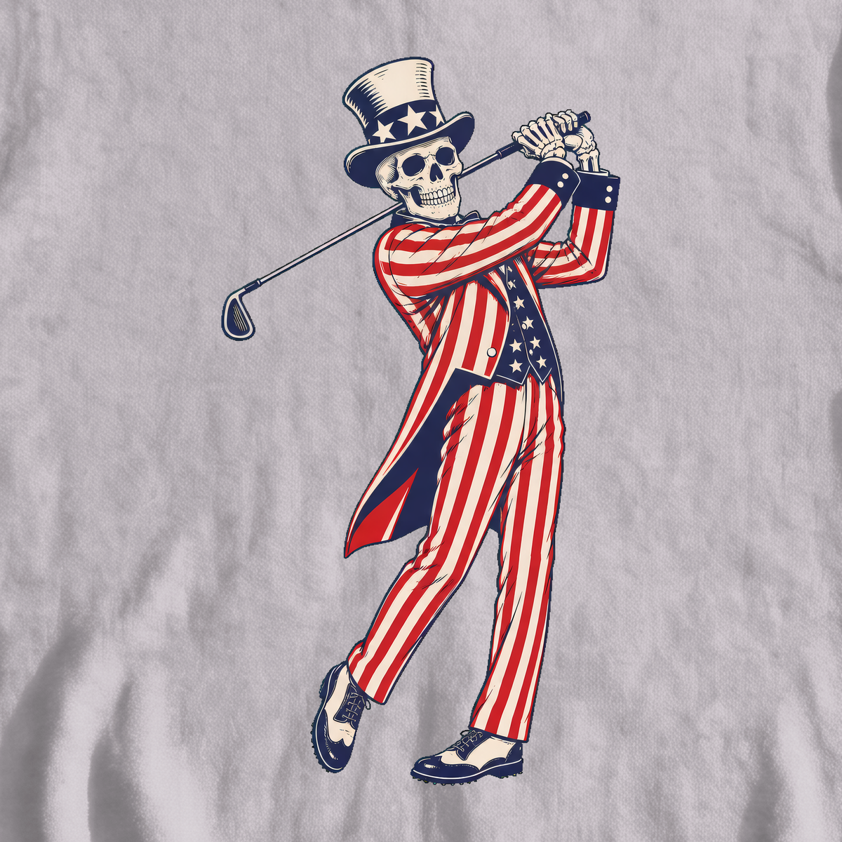 Yankee Doodle Swing Sweatshirt, print close-up on Sport Grey