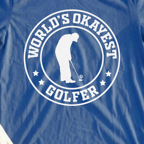 World's Okayest Golfer Tee, print close-up on Royal