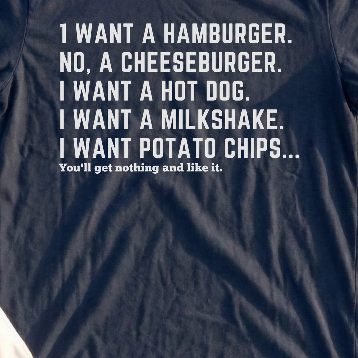 You'll Get Nothing Tee, print close-up on Navy