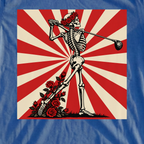 Rose Skeleton Follow Through Propaganda Tee, print close-up on Royal