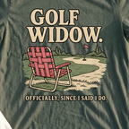 Golf Widow, Officially Tee, print close-up on Military Green