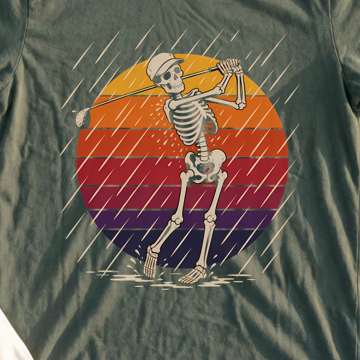 Rain Or Shine Tee, print close-up on Military Green