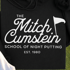 Mitch Cumstein School Of Night Putting Hoodie, print close-up on Black