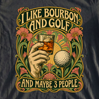 I Like Bourbon And Golf Art Nouveau Tee, print close-up on Black