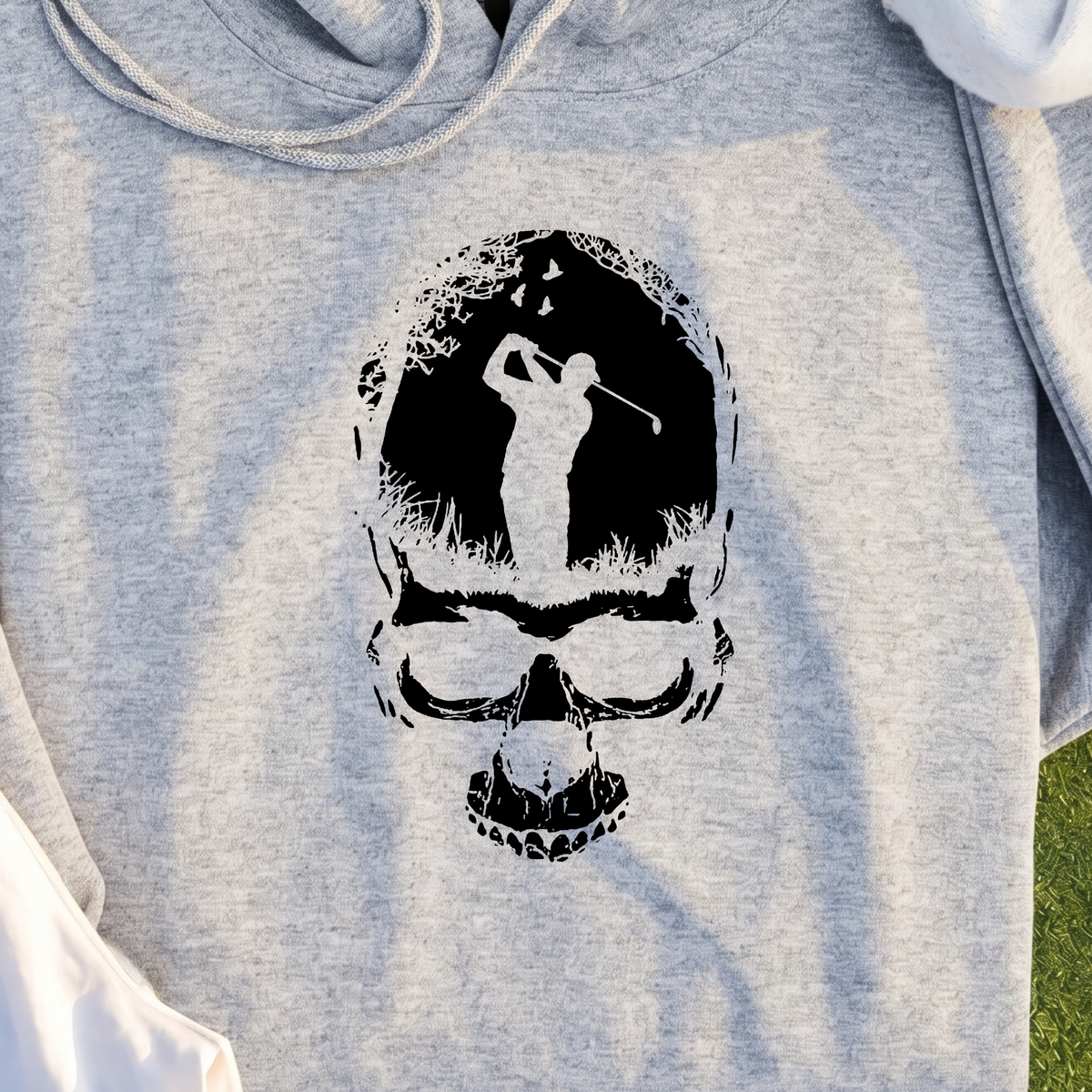 Skull Silhouette Hoodie, print close-up on Sport Grey