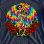 Skeleton Swing Sunset Tie-Dye Tee, print close-up on Navy
