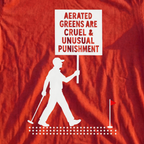 Aerated Greens Are Cruel And Unusual Punishment Tee, print close-up on Red