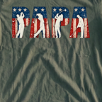 Papa Americana Tee, print close-up on Military Green