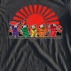 Golf Swing Bears Red Sun Premium Tee, print close-up on Black