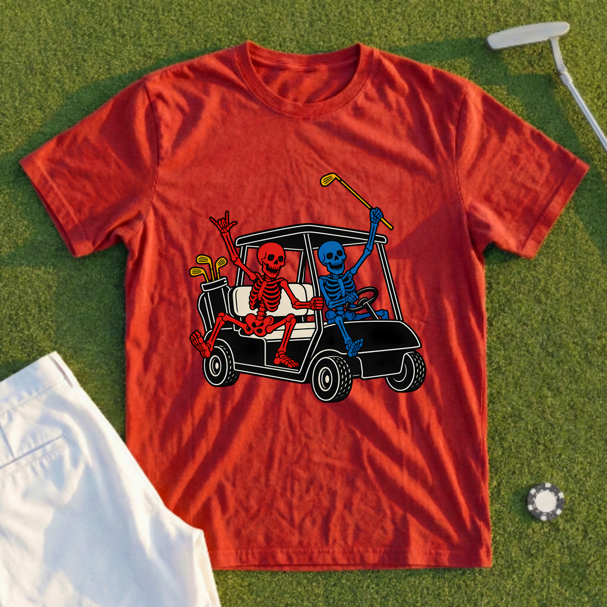 Colored Skeletons Cart Crew Tee