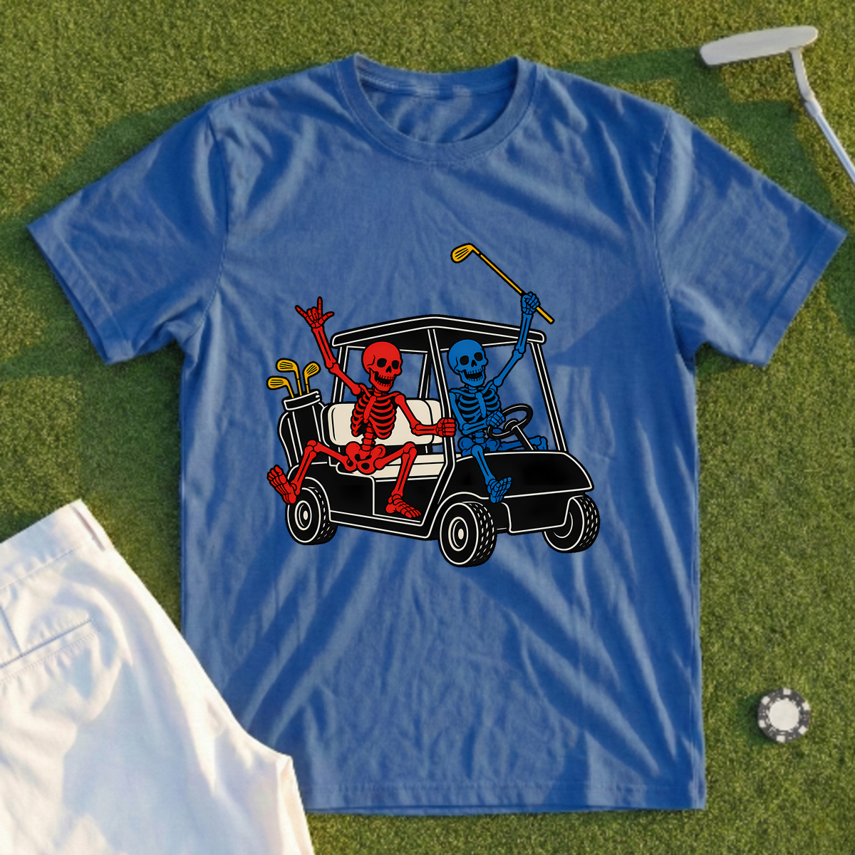 Colored Skeletons Cart Crew Tee