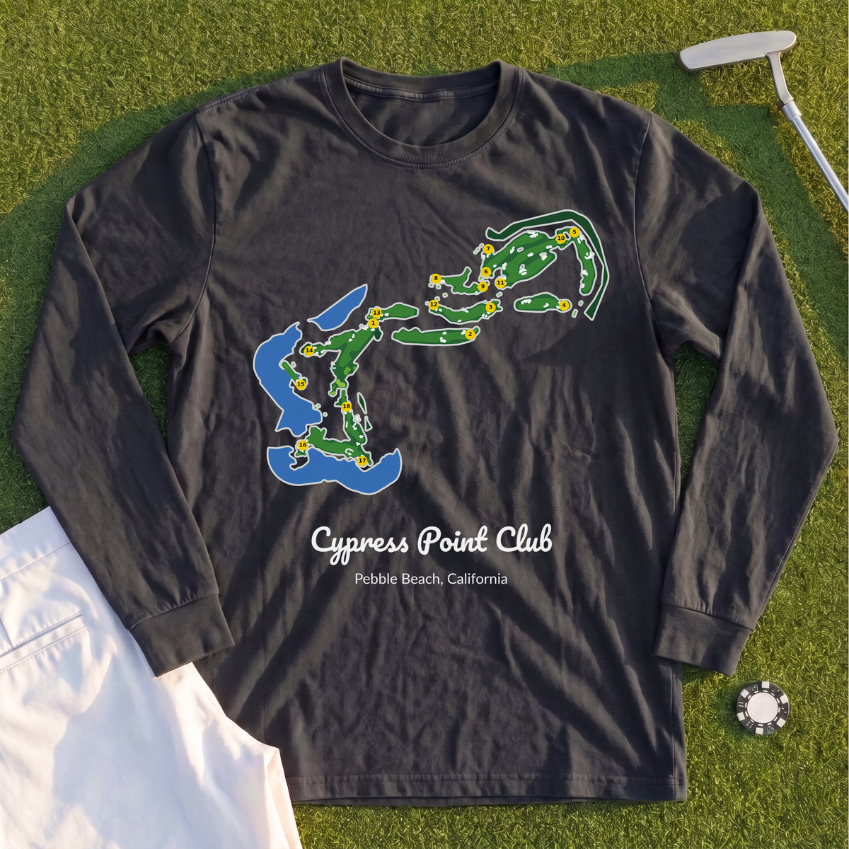 Cypress Point Club Course Map Long Sleeve Tee