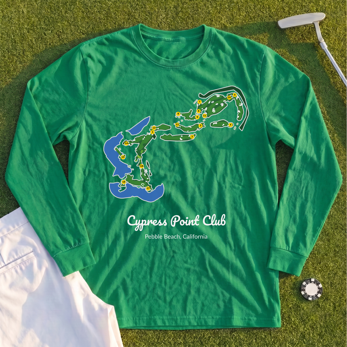 Cypress Point Club Course Map Long Sleeve Tee