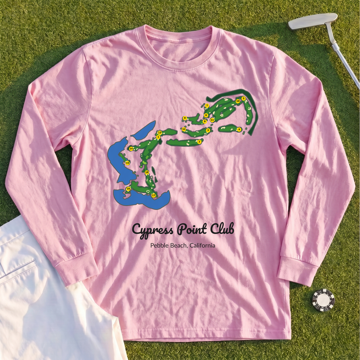 Cypress Point Club Course Map Long Sleeve Tee