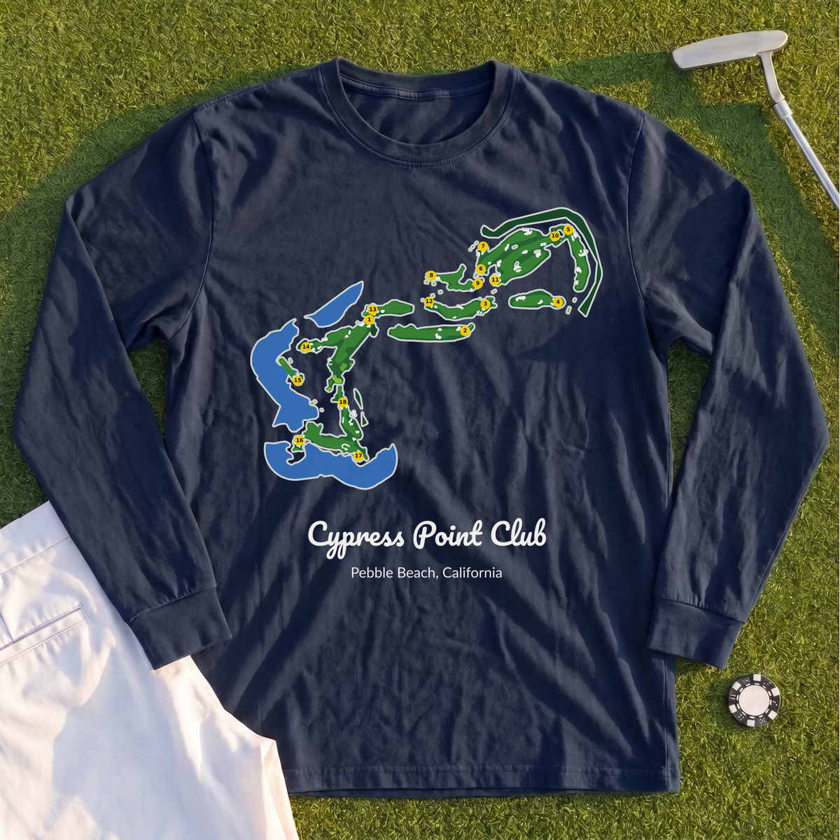 Cypress Point Club Course Map Long Sleeve Tee