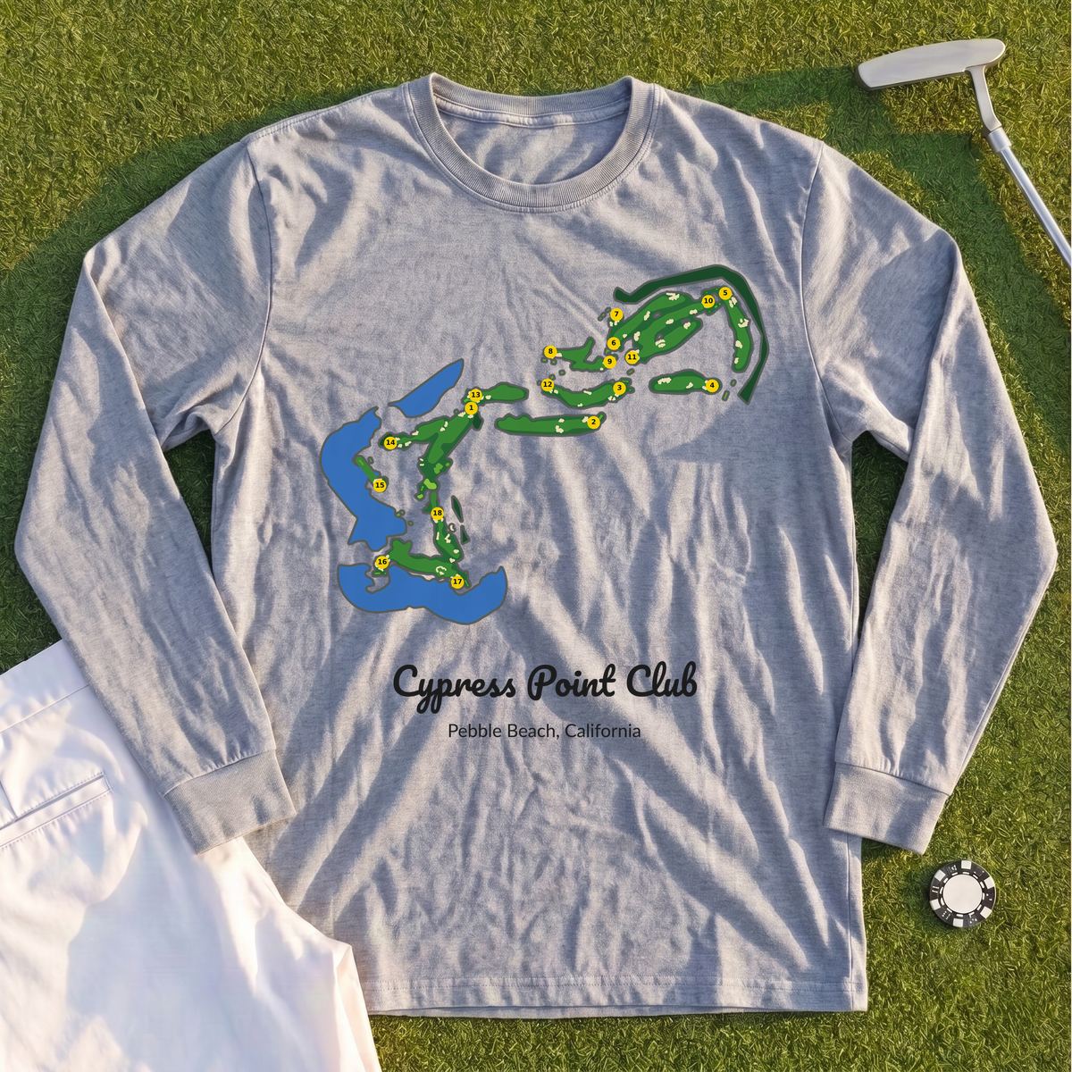 Cypress Point Club Course Map Long Sleeve Tee