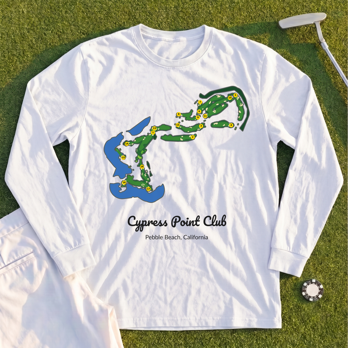 Cypress Point Club Course Map Long Sleeve Tee