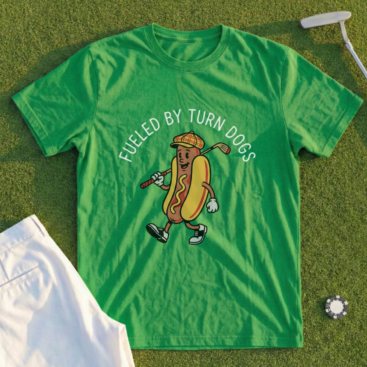 Fueled By Turn Dogs Golf Theme Graphic Tee Shirt