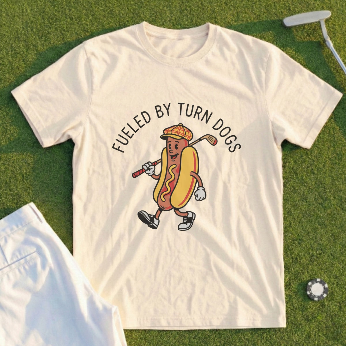 Fueled By Turn Dogs Graphic Hot Dog Golf T-Shirt