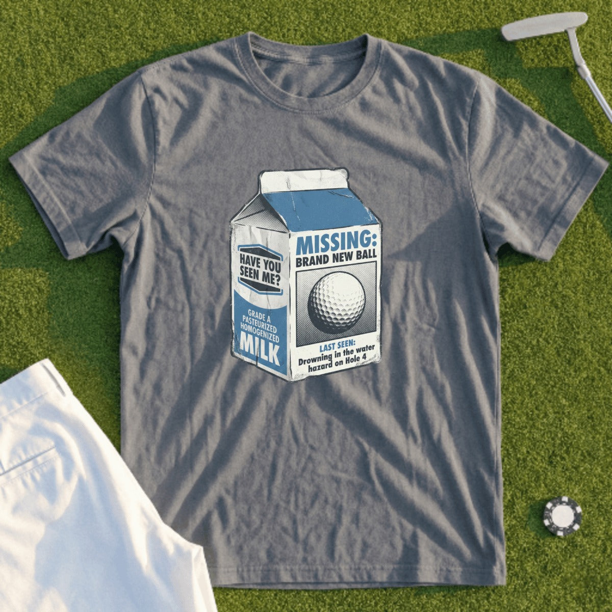Funny Golf Missing Milk Carton Graphic T-Shirt