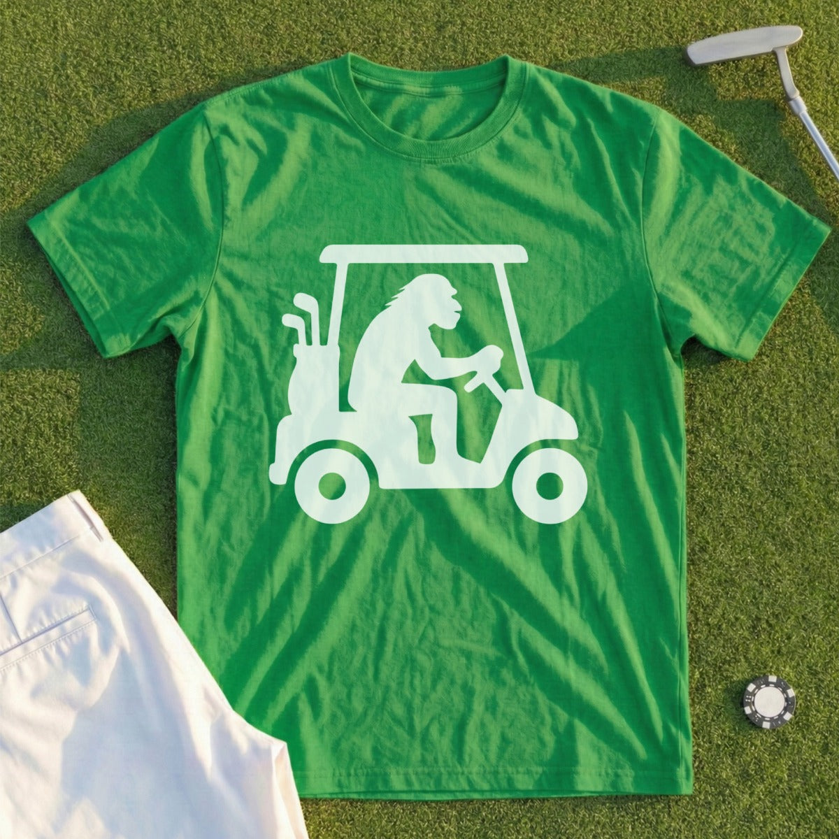 Golf Cart Gorilla Graphic Green T-shirt Apparel
